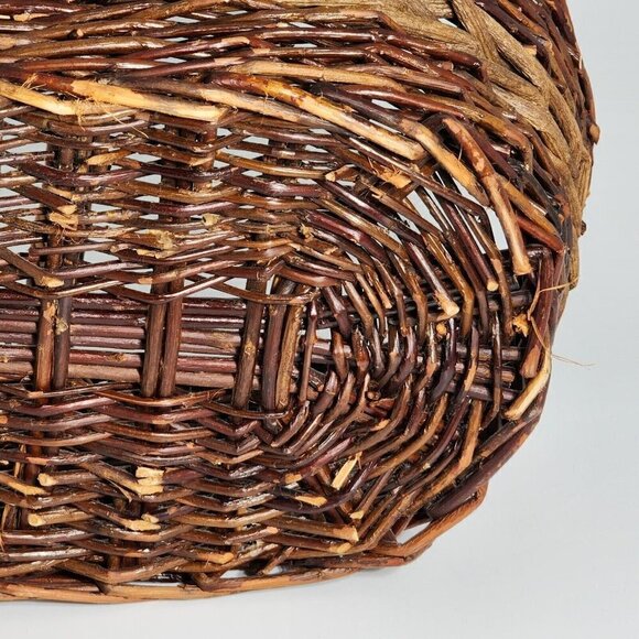 VTG Large Woven Rattan Twig Stick Gathering Basket with Handle Two Toned Brown - Picture 9 of 12